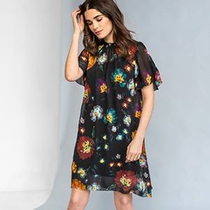 Lilla P Blue Sheer Floral Flutter Sleeve Dress